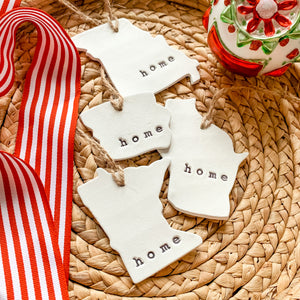 Hand Stamped Clay State Christmas Ornament