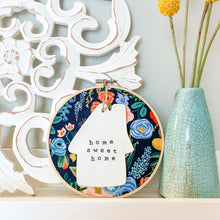 Load image into Gallery viewer, 6 Inch Hoop with Rifle Paper Co. Navy Garden Party Fabric and House Ornament