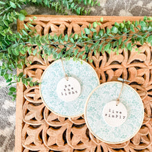 Load image into Gallery viewer, 6 Inch Hoop with Rifle Paper Co. Sage Tapestry Lace Fabric and Circle Ornament