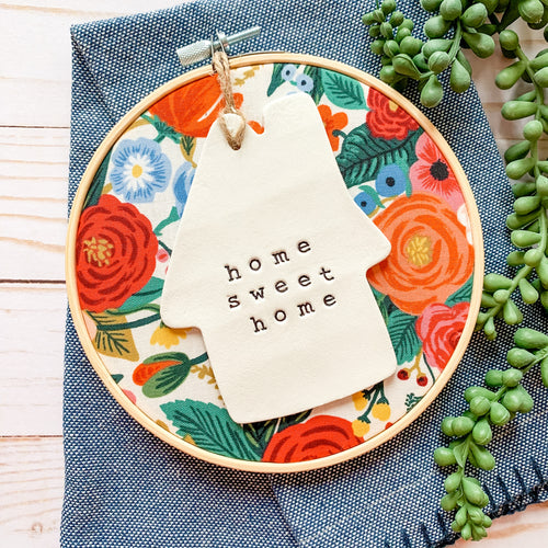 6 Inch Hoop with Rifle Paper Co. Cream Garden Party Fabric and House Ornament