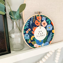 Load image into Gallery viewer, 6 Inch Hoop with Rifle Paper Co. Navy Garden Party Fabric and Circle Ornament
