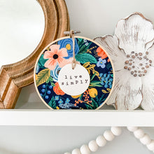 Load image into Gallery viewer, 6 Inch Hoop with Rifle Paper Co. Navy Garden Party Fabric and Circle Ornament