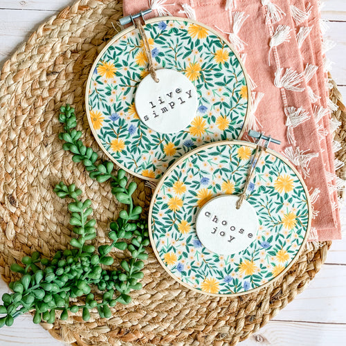 6 Inch Hoop with Rifle Paper Co. Daisy Fields Fabric and Circle Ornament