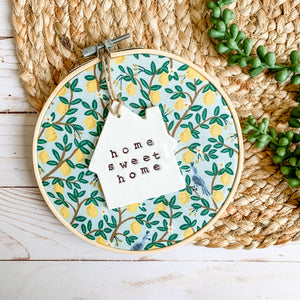 6 Inch Hoop with Rifle Paper Co. Mint Lemon Fabric and House Ornament