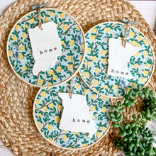 Load image into Gallery viewer, 6 Inch Hoop with Rifle Paper Co. Mint Lemon Fabric and State Ornament